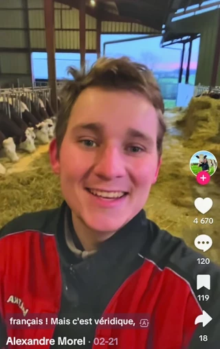 Alexandre Morel influenceur agricole sur Tik Tok